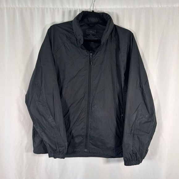 LL Bean Windbreaker Men's XL Black Store Away Hood Full Zip Pockets Polyester - Picture 1 of 8